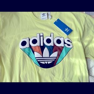 Adidas Original T-shirt Unisex size M Lime yellow with multicolor logo